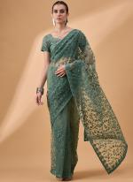 Net Green Party Wear Floral Saree